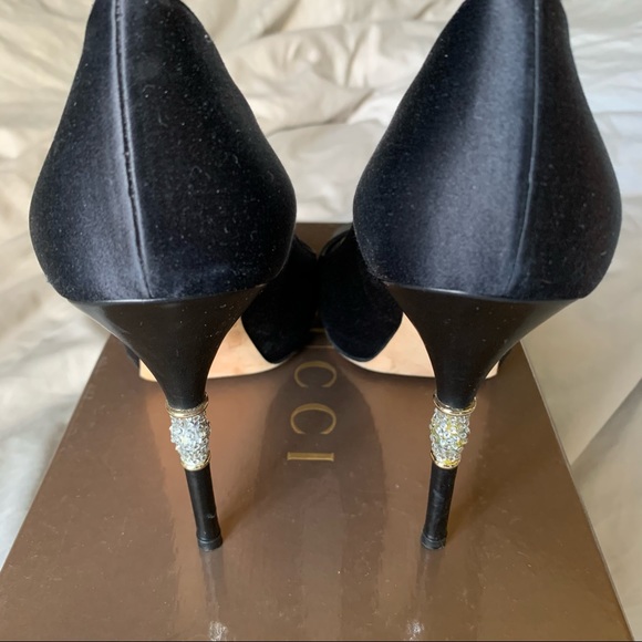 Gucci Shoes 39 Heels Peeptoe Raso Seta Nero 600 - Picture 6 of 13